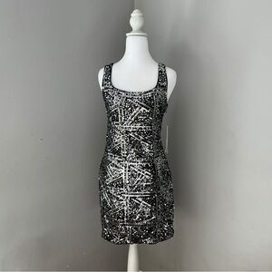 NWT Aqua Black and Silver Sequin Mini Dress